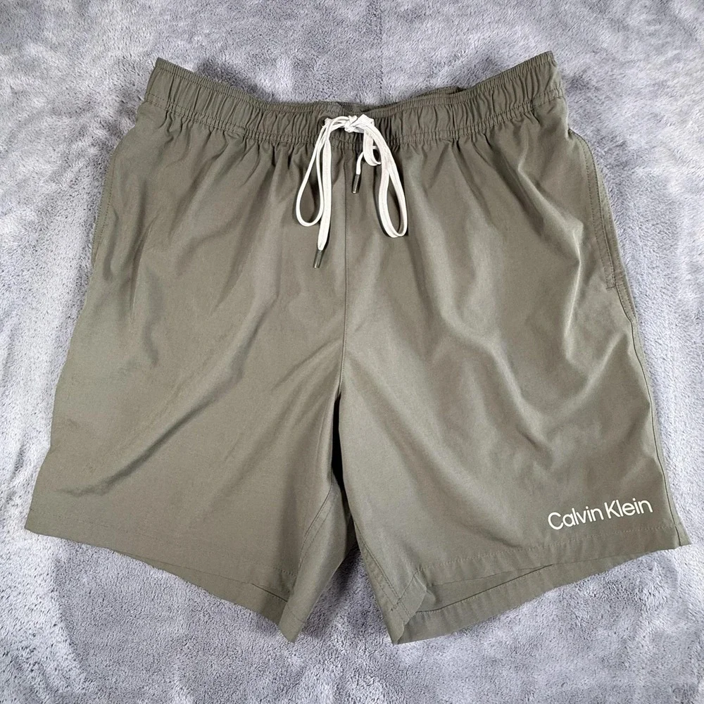 Calvin Klein Swim Shorts Mens Size XL Green Repreve Stretch Lined Trunks